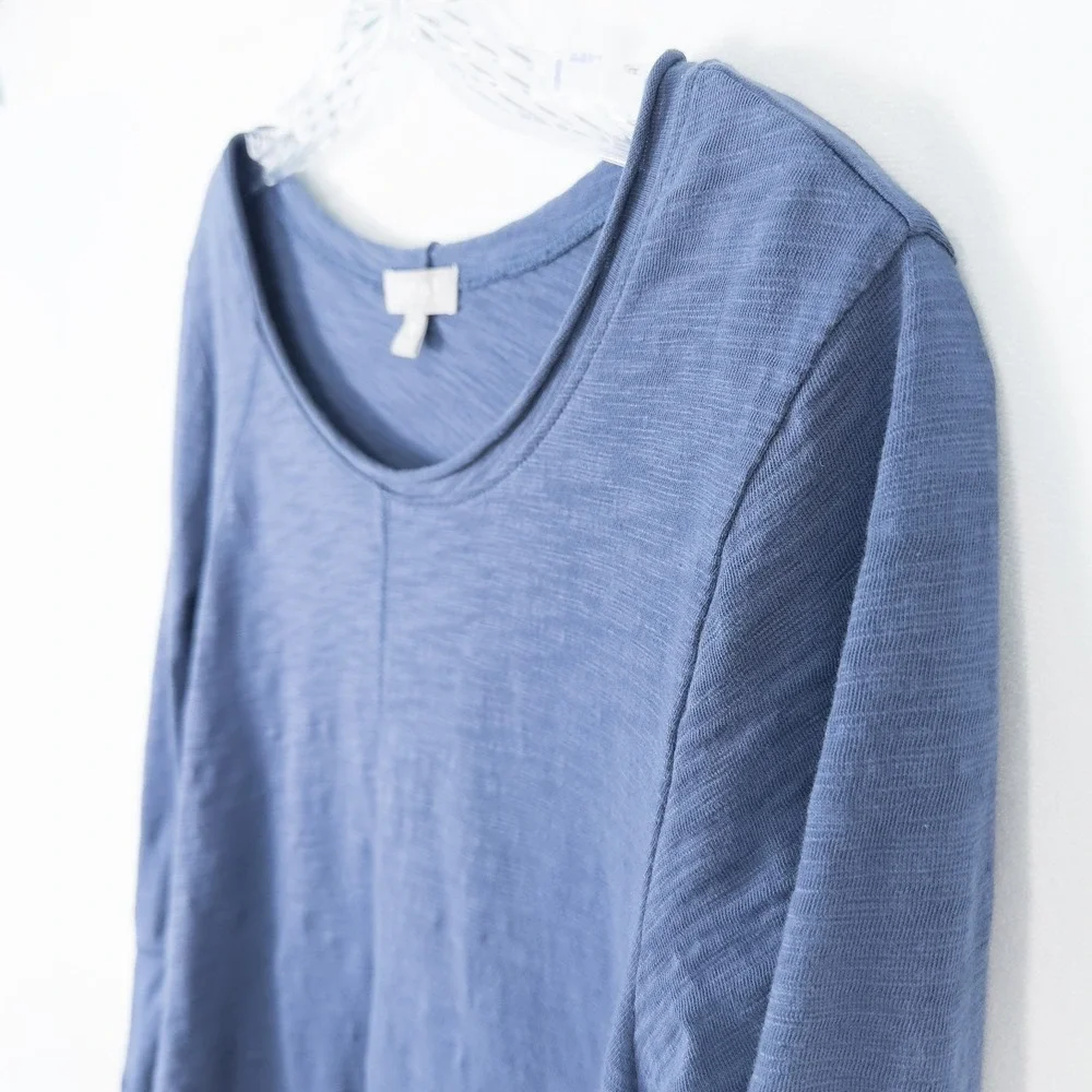 Habitat Peruvian Cotton Slub Pieced Tunic Top Womens Medium Blue Lagenlook Boho - Picture 7 of 13
